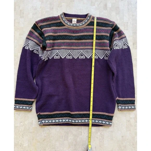 Jahuari Peruvian 100% Alpaca Fair Isle Purple Sweater Peru Outdoor Size M? - Picture 2 of 6